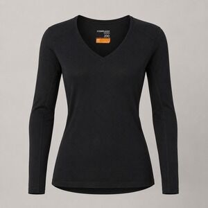 Icebreaker Merino 200 Oasis Long Sleeve V Neck Base Layer Women's Black XS NWT